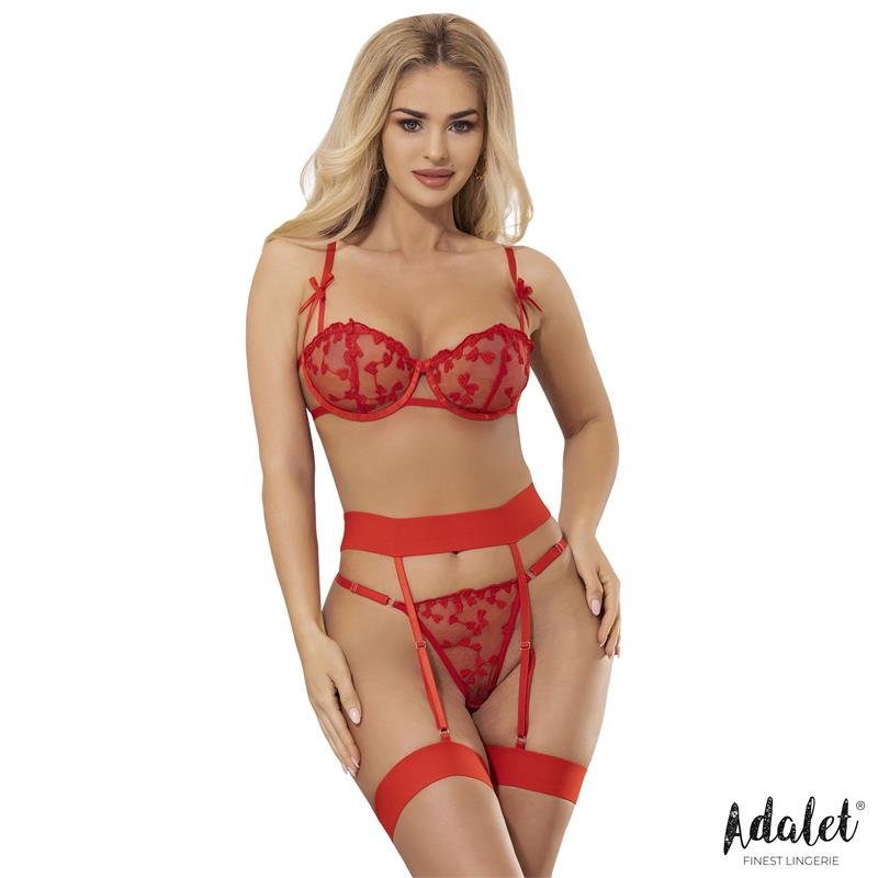 ADALET LINGERIE Yvonne Σετ Σουτιέν, Σλιπ και Ζαρτιέρες με Καρδιές Κόκκινο