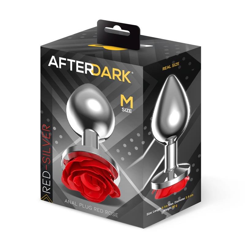 AFTERDARK Μεταλλικό Πρωκτικό Plug με Κόκκινη Βάση Τριαντάφυλλο – Μέγεθος M