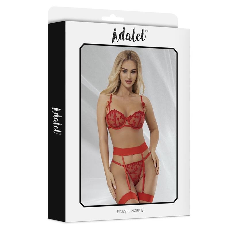 ADALET LINGERIE Yvonne Σετ Σουτιέν, Σλιπ και Ζαρτιέρες με Καρδιές Κόκκινο