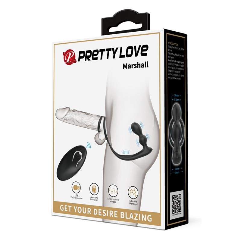 PRETTYLOVE Marshall Πρωκτικό Plug με Δόνηση & Δαχτυλίδι Πέους και Όρχεων